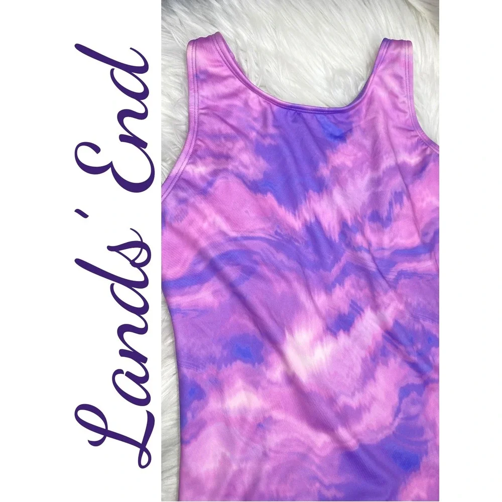 Lands' End‎ Purple Tie Dye One Piece Swimsuit Kids Size 16 Crisscross Straps